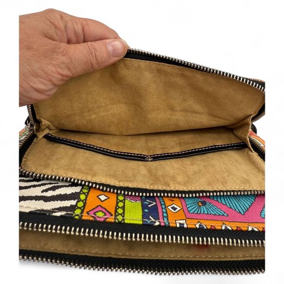 Rafé Colorful Patchwork Wristlet Clutch With Zipper & Black Strap Multicolor - Picture 6 of 6